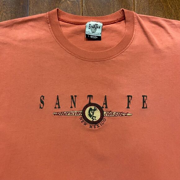 Earth Collection Vintage 90s Santa Fe New Mexico Embroidered Peach T-Shirt Large - Picture 2 of 9